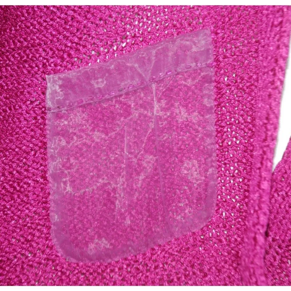 Intuitions Ladies Purple Single Button Open Front Cardigan XL Pockets Sheer - Image 3