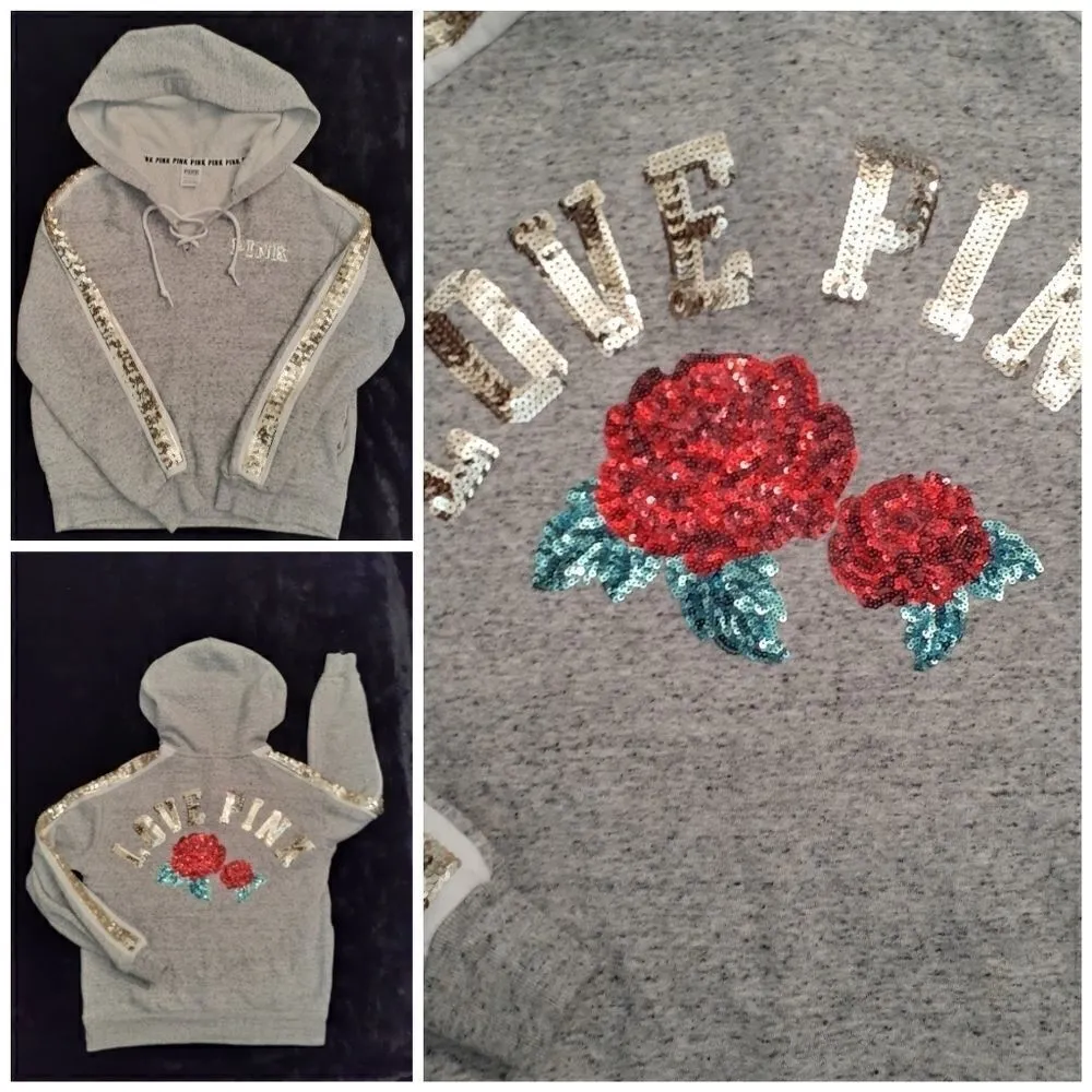 VS PINK lace up Pocket Bling Hoodie - Image 3