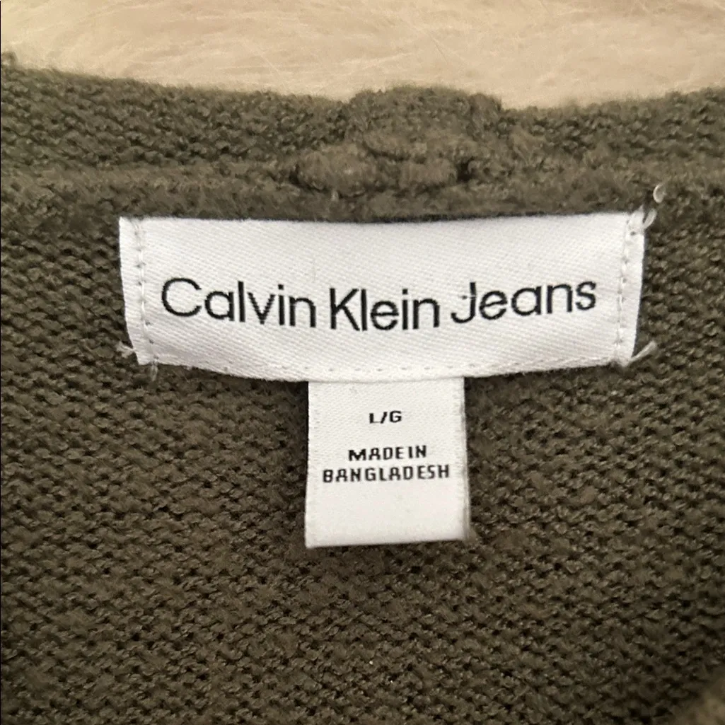Calvin Klein Olive Green Hooded Pullover  Sweater Size Large - Image 2
