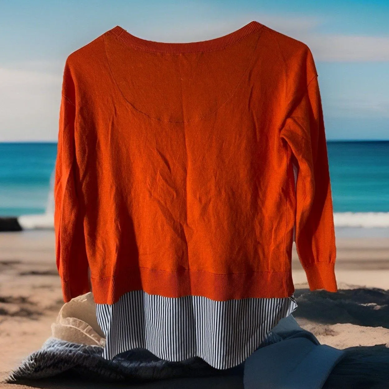 Y2K RALPH LAUREN Sz PXS Orange Cotton Modal Layered Look Sweater OFFCE‎ BUSINESS - Image 5