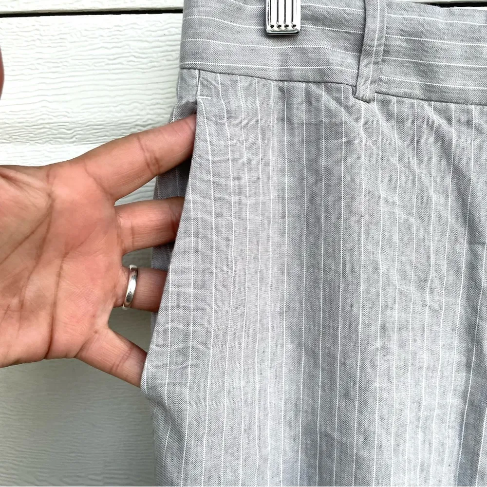 Ann Taylor Womens Pants Career Gray White Pinstripe Linen Blend 8 - Image 6