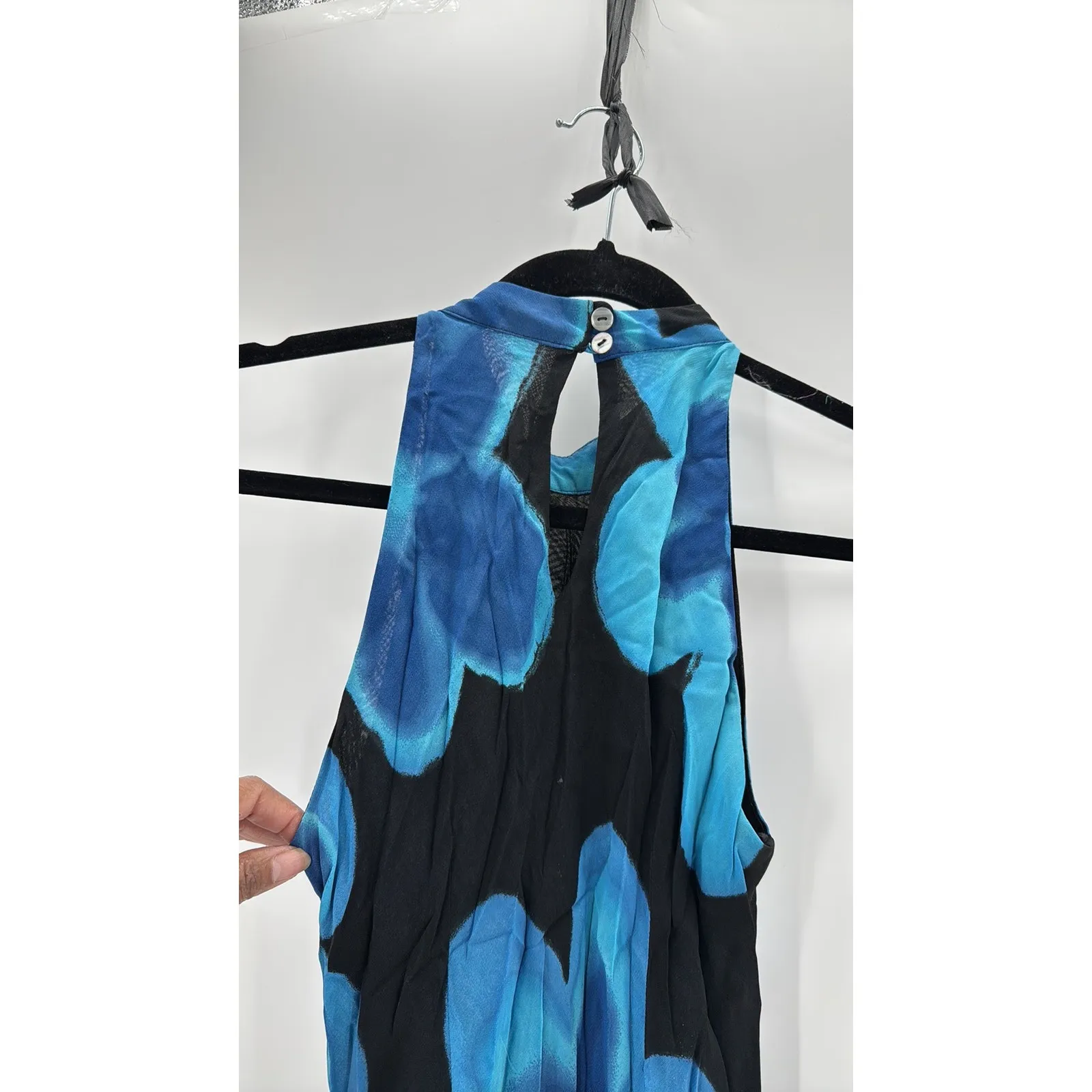 Vintage 90s Tessuto big blue tropical teal Floral Dress size S summer maxi Black - Image 4