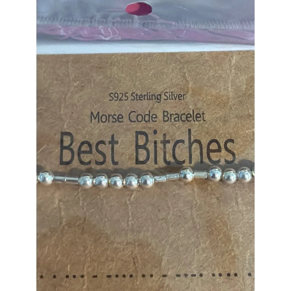 Sterling Silver Morse Code Bracelet "Best Bitches" Handmade Adjustable Jewelry - Image 2