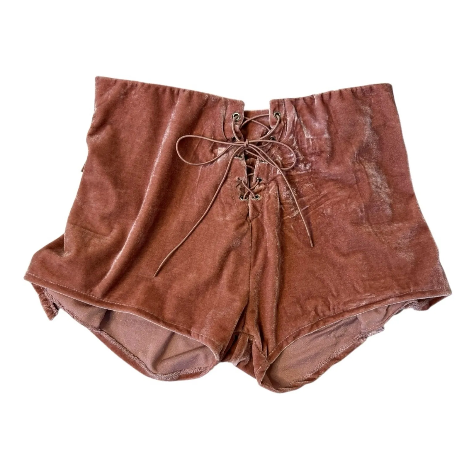 UNIF Dusty Pink Velvet Lace-Up Mini Shorts Rave Festival Club Sexy Velour Size M - Image 3