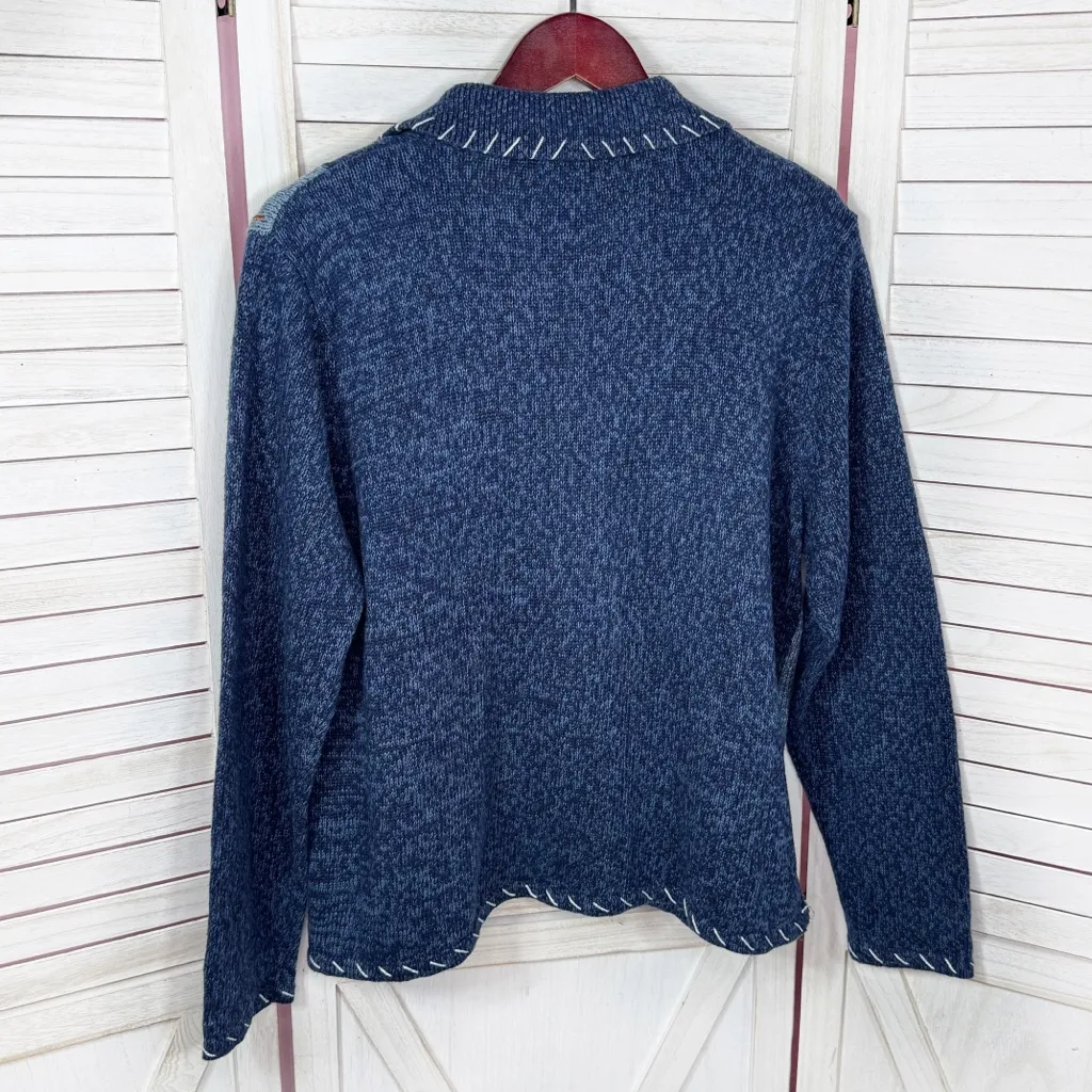 DressBarn Vintage Embroidered Beaded Christmas Sweater Cardigan Blue Large‎ - Image 9