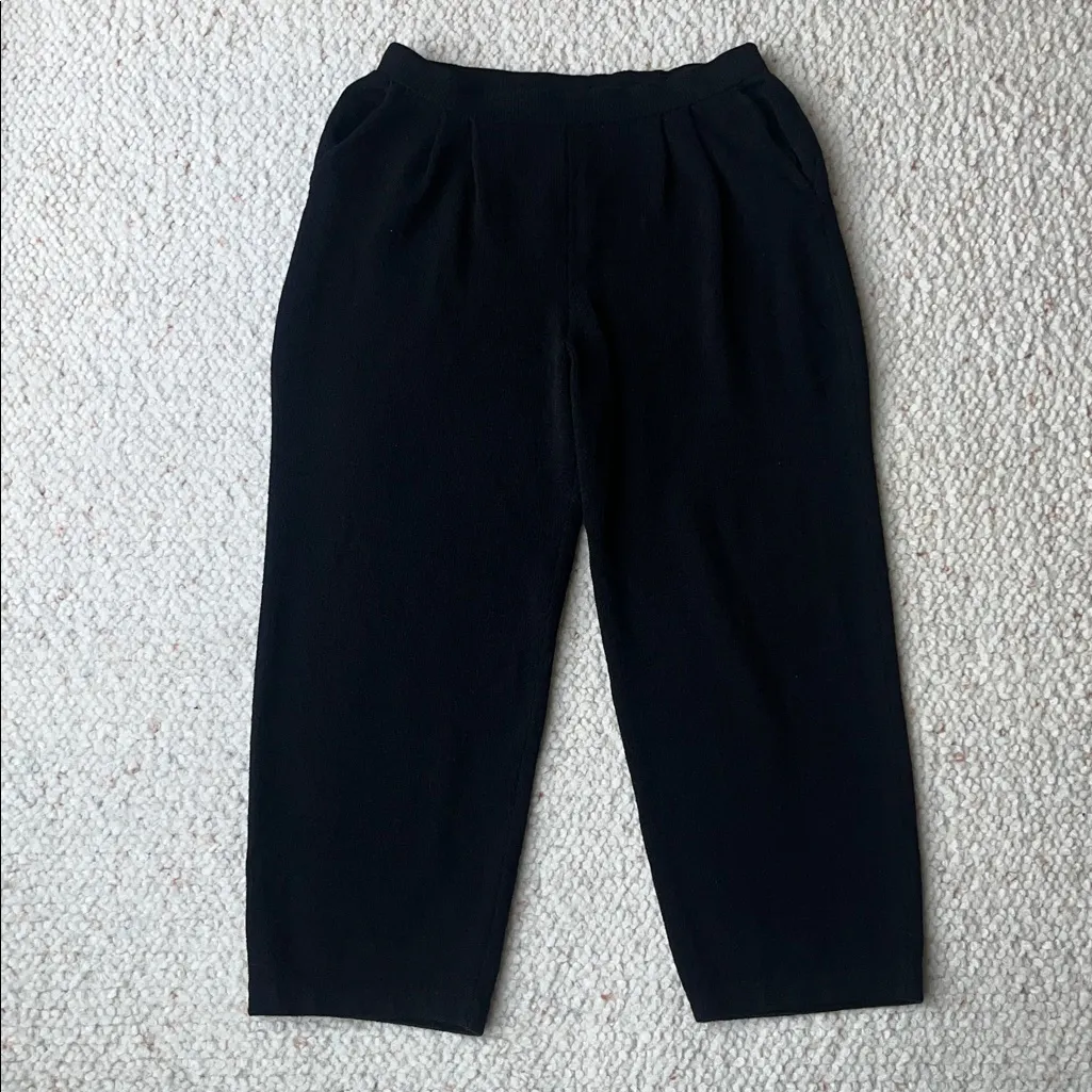 St. John Santana Knit Pleated Wide Leg Trouser Pant Black 6 - Image 3