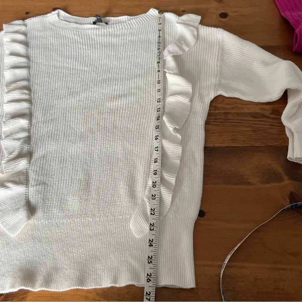 Express Cream Sweater Ruffle Boatneck 100% cotton Size Small - Image 5