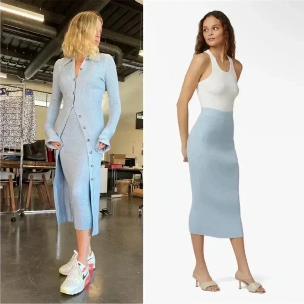 Favorite Daughter the Lena ribbed knit skirt midi baby blue cashmere blend‎ XL - Image 3