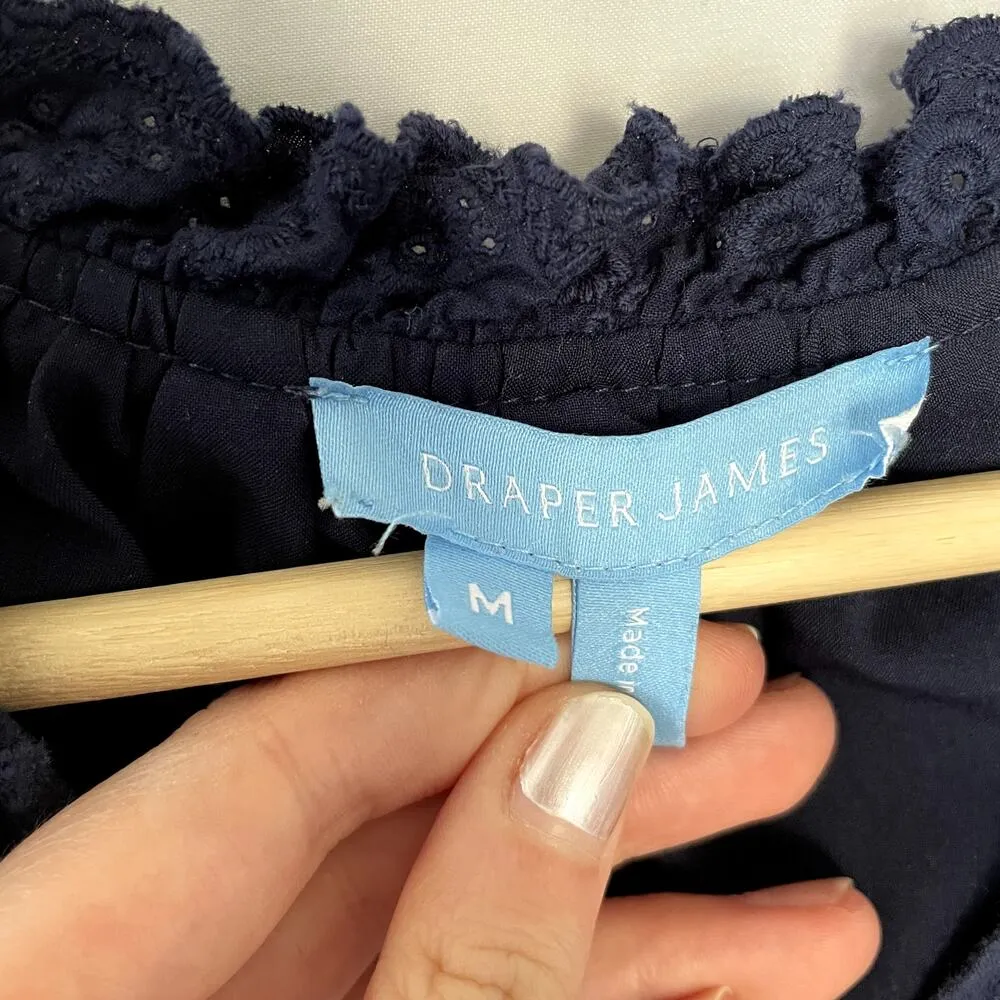 Draper James navy blue flutter sleeve v-neck sundress drawstring waist cotton M - Image 3