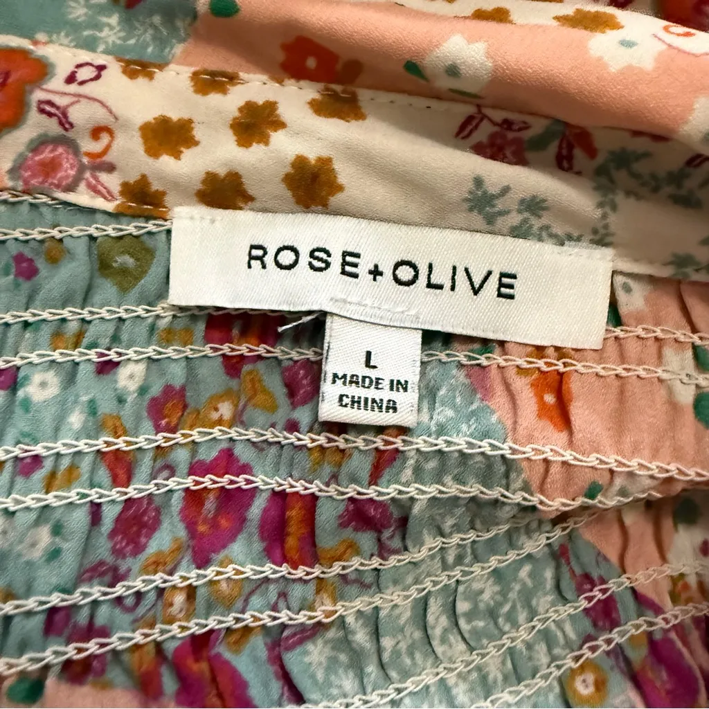 Rose & Olive Multicolor Floral Patchwork Blouse with Ruffles Size Large - Image 4