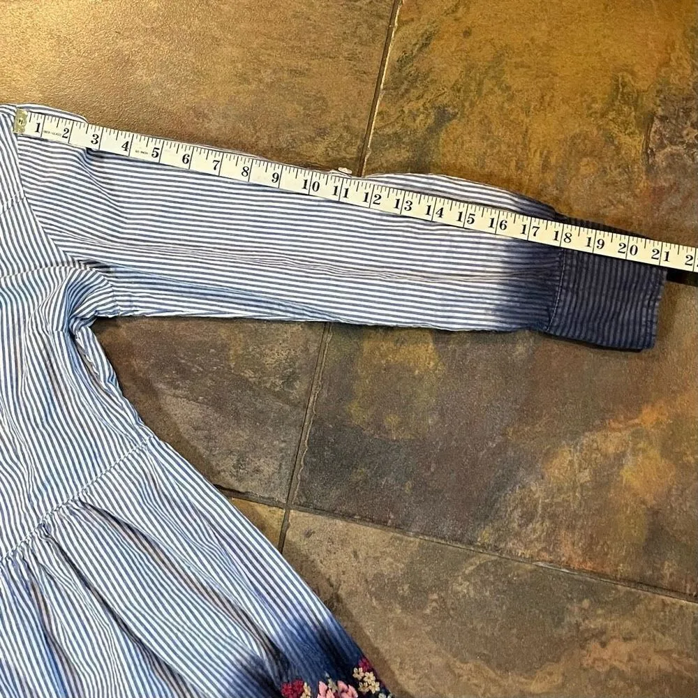 A Personal Touch Stripped Button Down Floral Embroidery Blouse Medium Blue - Image 10