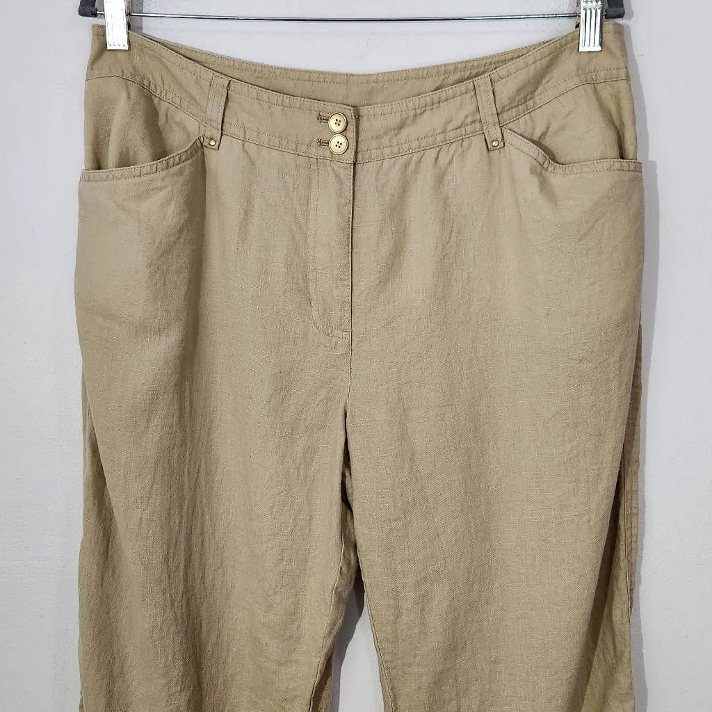 Jones New York Khaki Linen Cropped Pants Size 14 Capri Linen Pants - Image 2