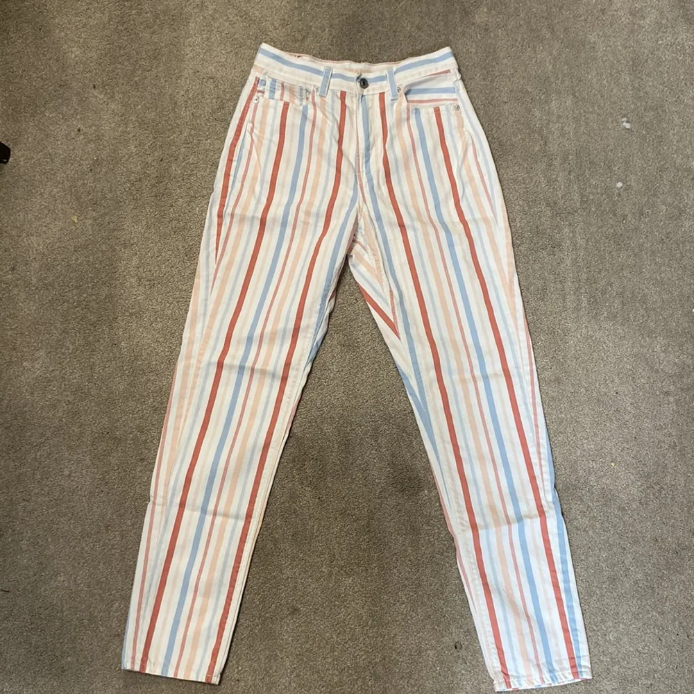 Peach Striped Mom Jeans Size 2 Long - Image 3