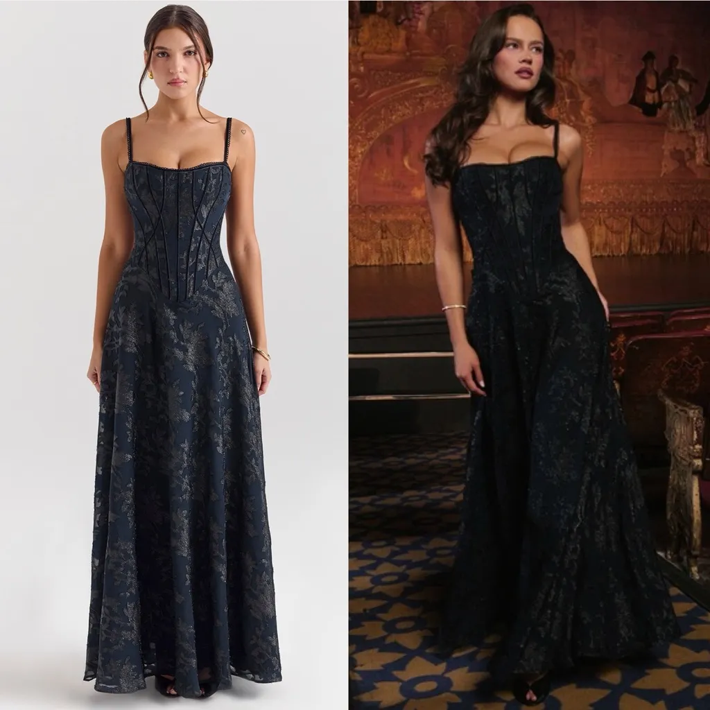 House of CB Esme Midnight Blue Lurex Chiffon Maxi Dress - Image 2