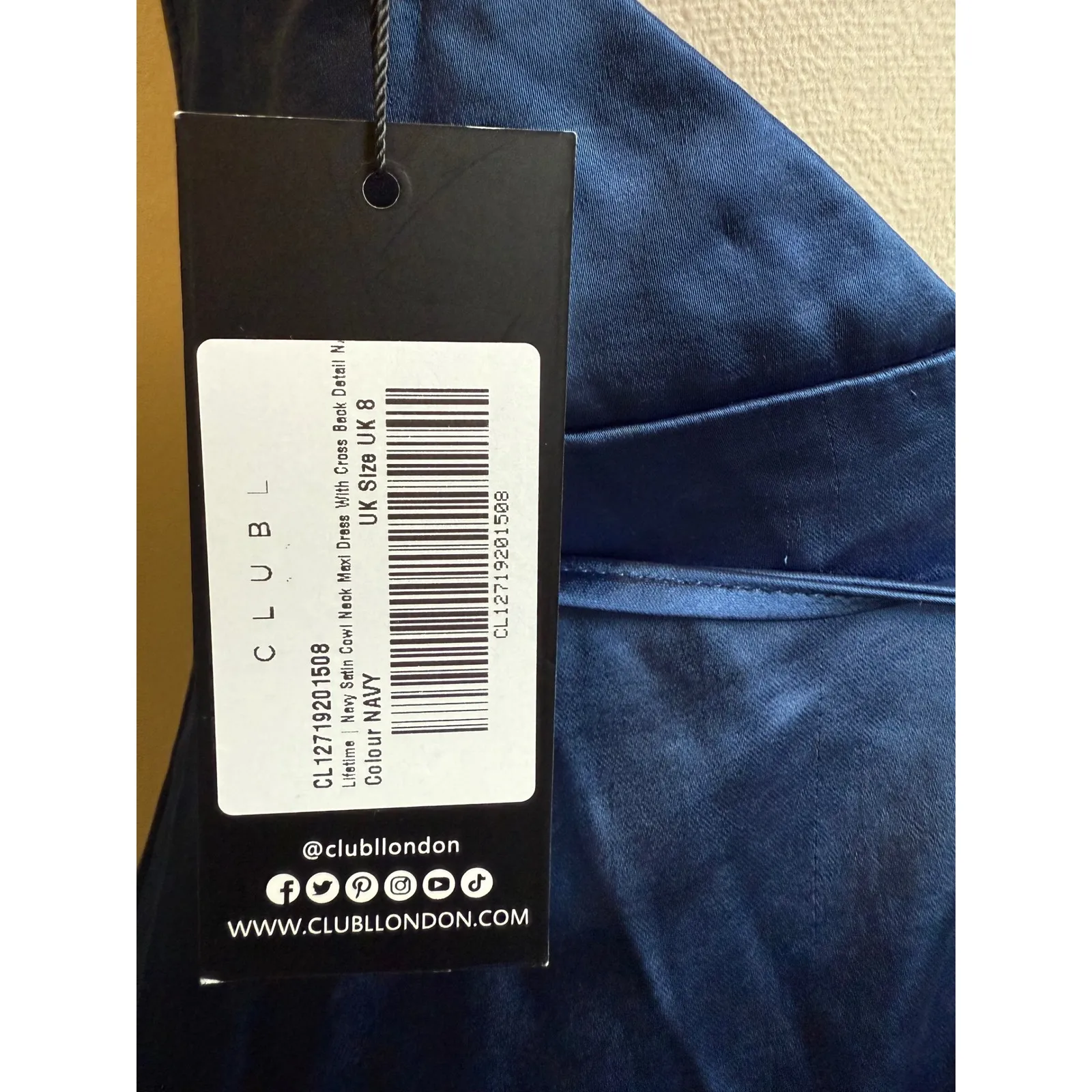 CLUB L London Navy Satin Cowl Maxi Dress Cross Back 4 party wedding cocktail - Image 6