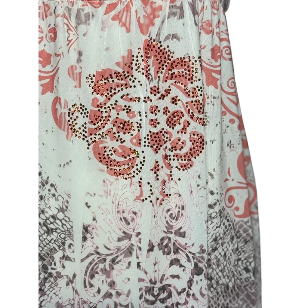 NEW Midi Cover-Up Beach Dress Womens Multicolor L Boho Pink/Brown Stretch - Image 6