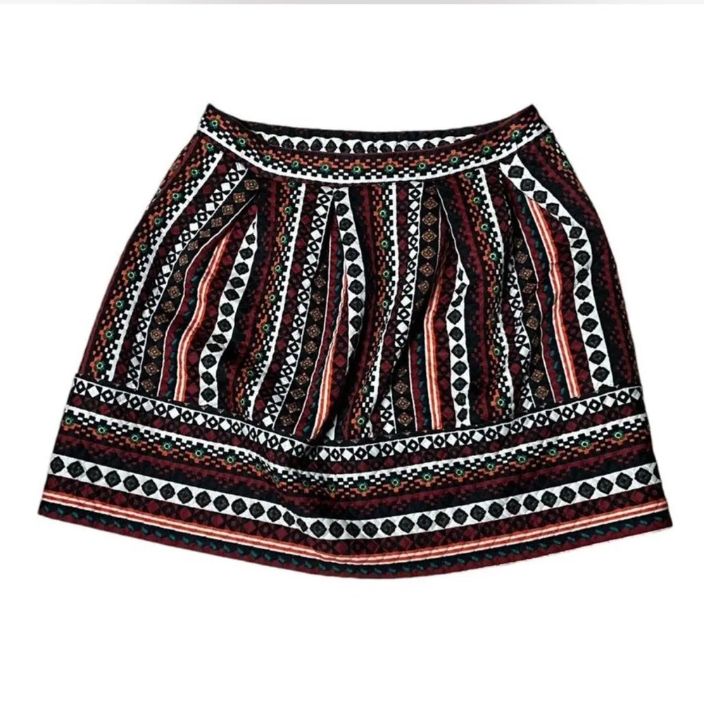 Boho Geometric Embroidered quilted Mini Skirt Multicolor‎ with pockets medium - Image 2