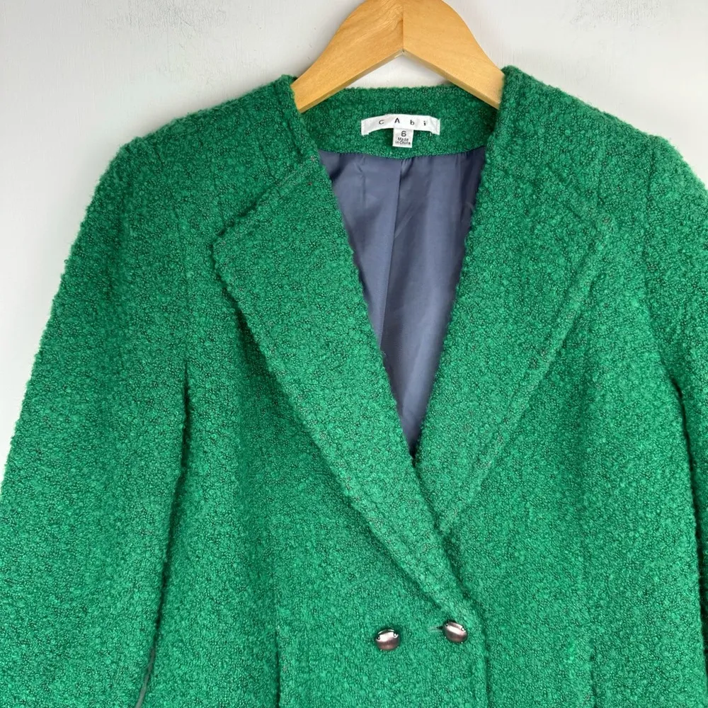 Cabi Womens Ivy Green Boucle Blazer Sz 6 Cropped Wool Blend - Image 5
