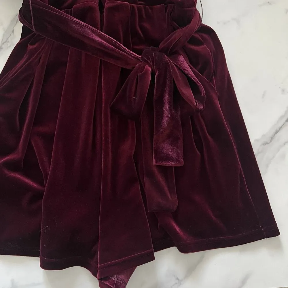 Lulus Romantic Moves Velvet Romper Burgundy Size XL Party Festival Playsuit Boho - Image 8