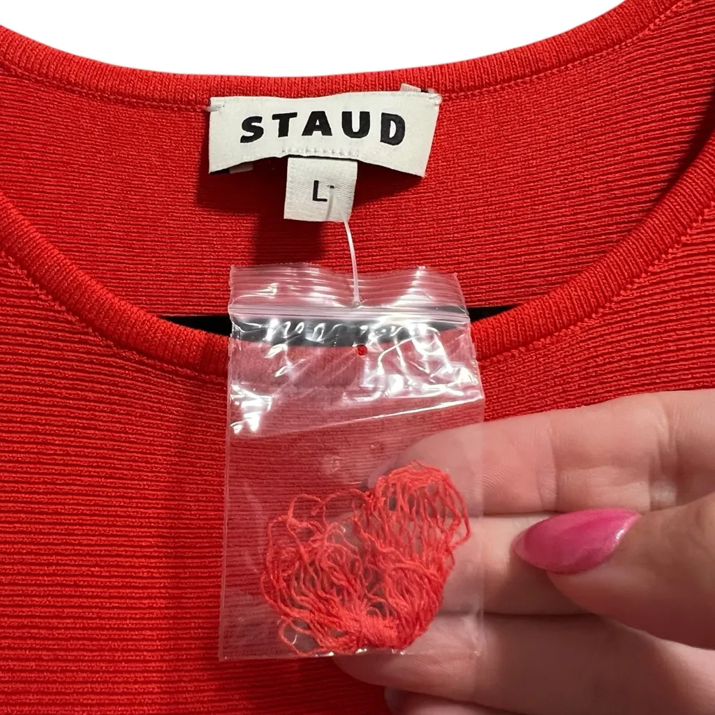 NEW NWT STAUD Elyse Midi Dress In Cayenne Orange Red - Image 8