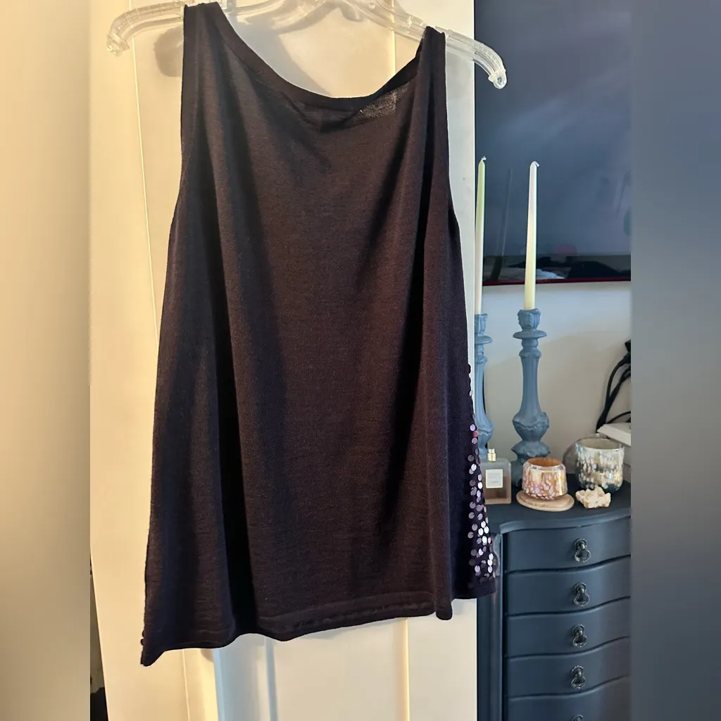 NWOT EILEEN FISHER Merino Wool Scoop Neck Purple Sequin Tank In Eggplant - Image 4