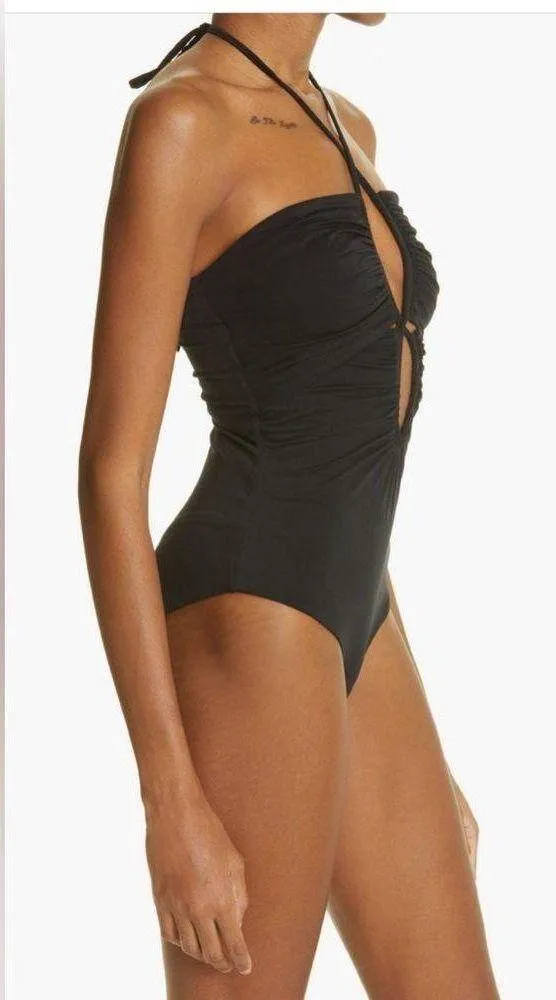 Johanna Ortiz All Night Cutout Halter Bodysuit, Small, $395 Black - Image 3