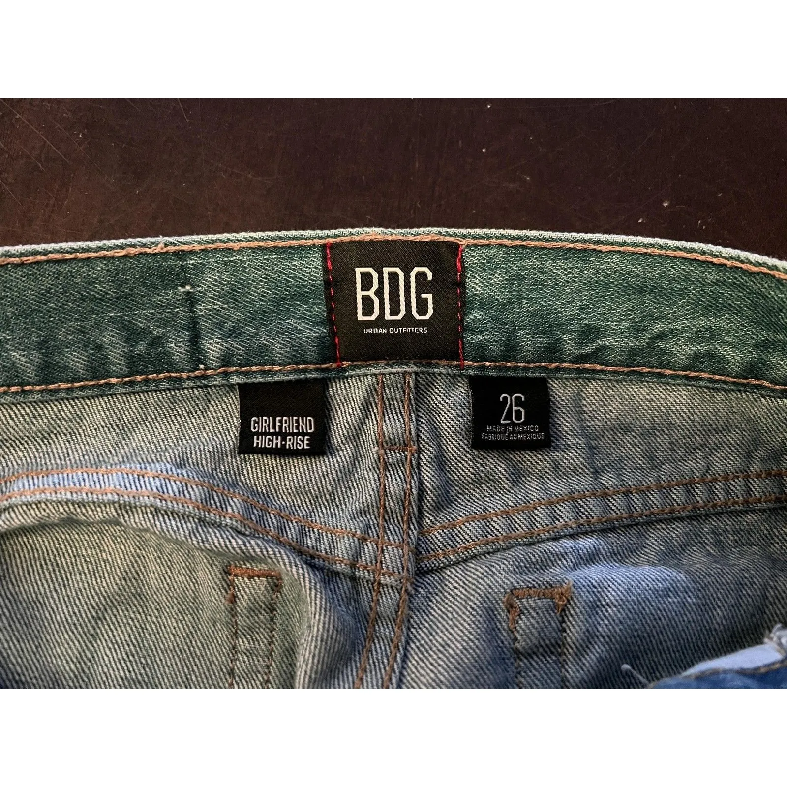 BDG Denim Shorts Womens 26 Blue High Rise Girlfriend Cutoff Embroidered Hem - Image 3