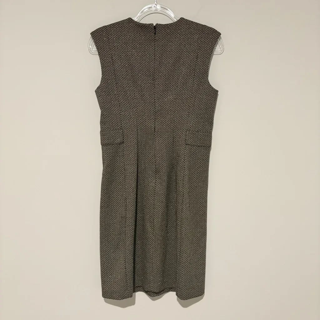 Calvin Klein Dress tweed lurax Sheath Ponte midi sparkly‎ dress black tan size 4 - Image 2