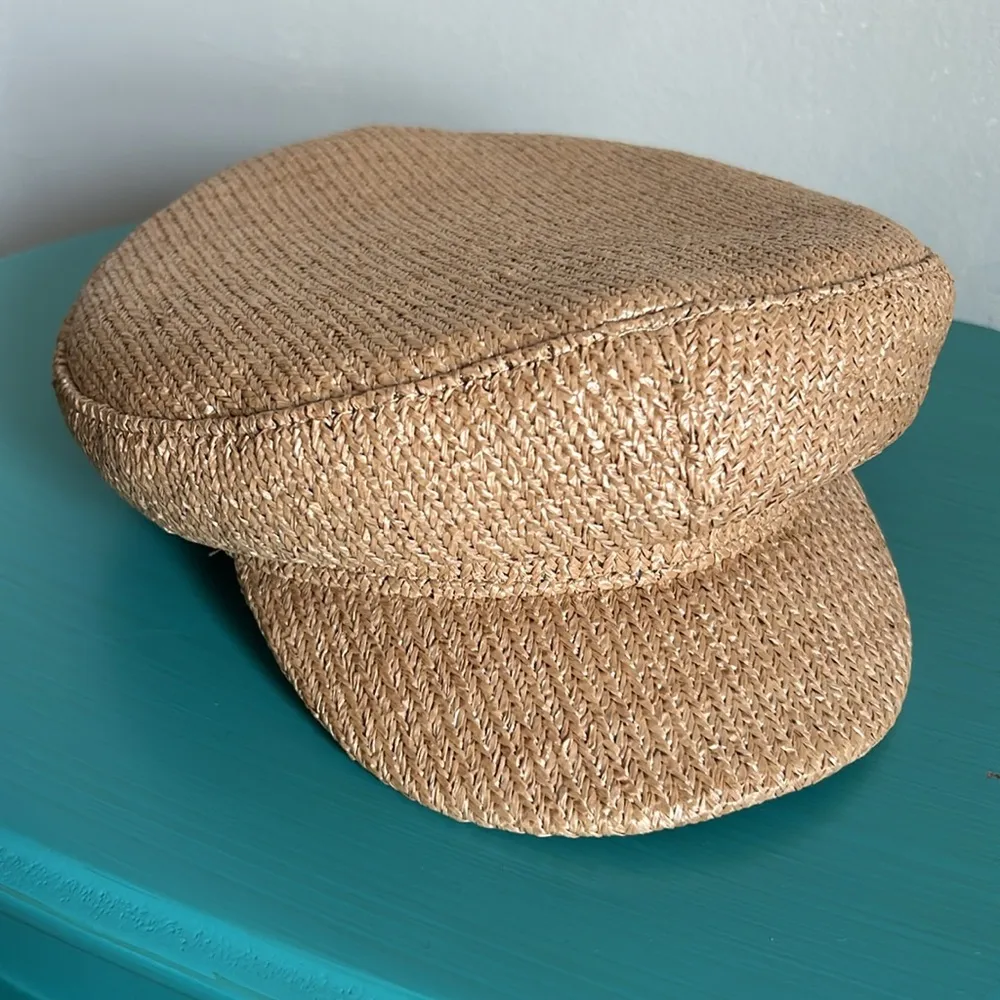 New Vince Camuto Coated Paper Braided Straw Fiddler Baker Boy Style Flat Cap - Image 4
