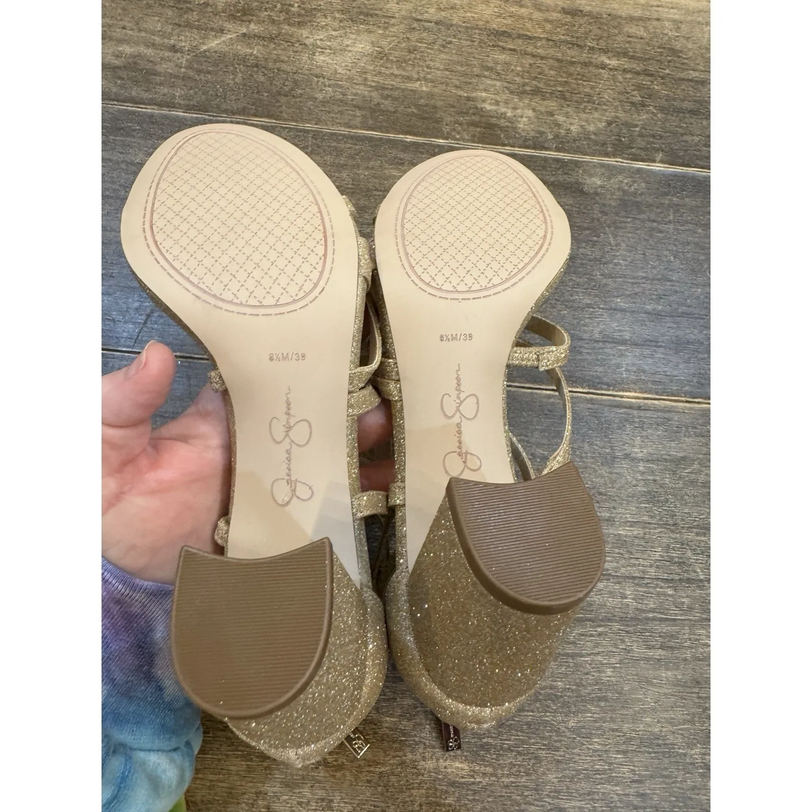 Women's Jessica Simpson Stassey Glitter Champagne Size 8.5 Strappy Fairy Disco - Image 7