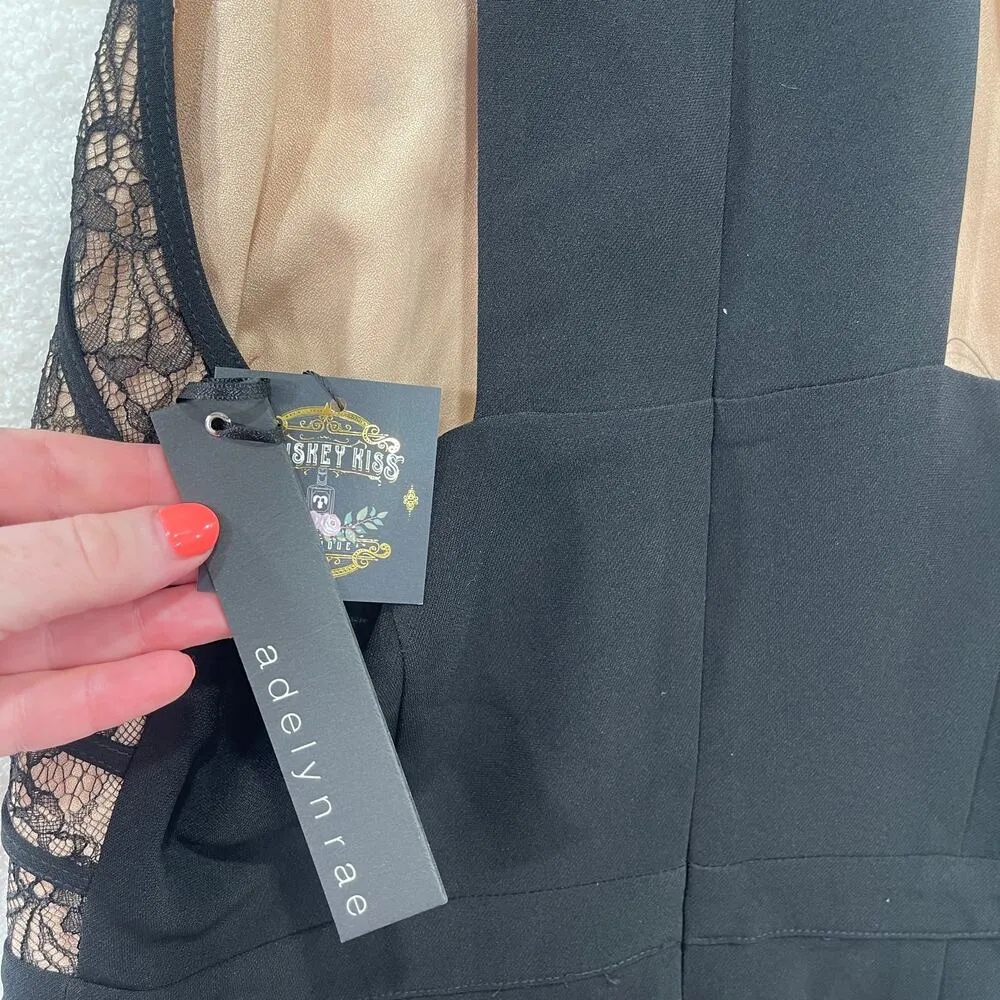 Adelyn Rae Lace-Detail High Neck Jumpsuit Black Beige Size Small New With Tags - Image 4