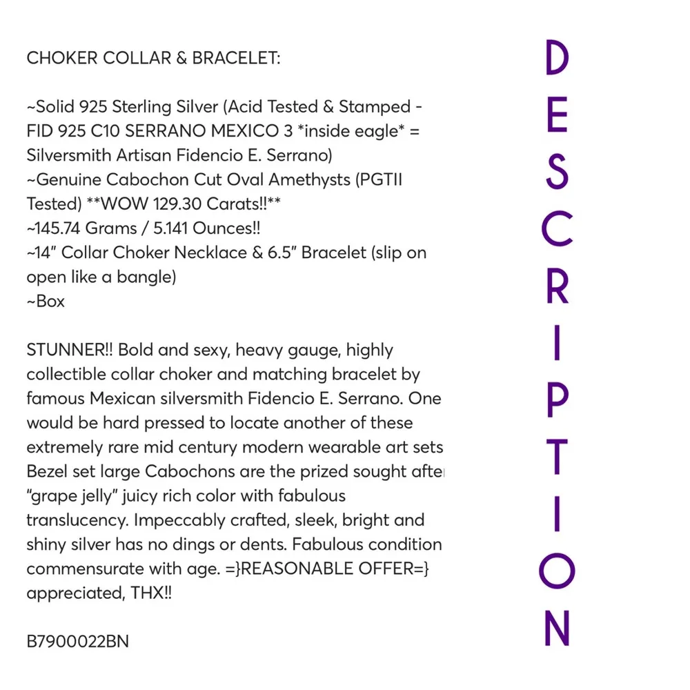 RARE DESIGNER FIDENCIO E. SERRANO STERLING 925 1960’s CHOKER & BRACELET Silver - Image 14