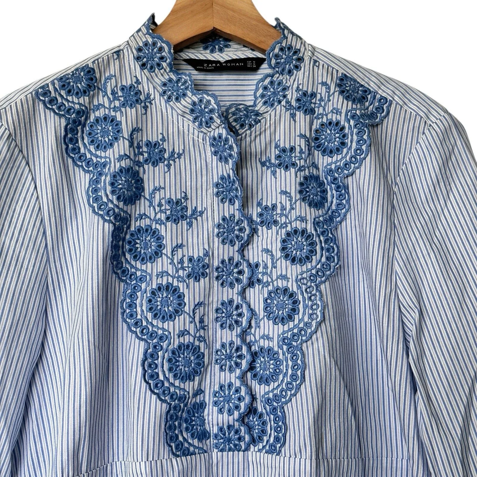 Zara Long sleeve Stripped Stitched lace design cotton blouse M feminine - Image 10