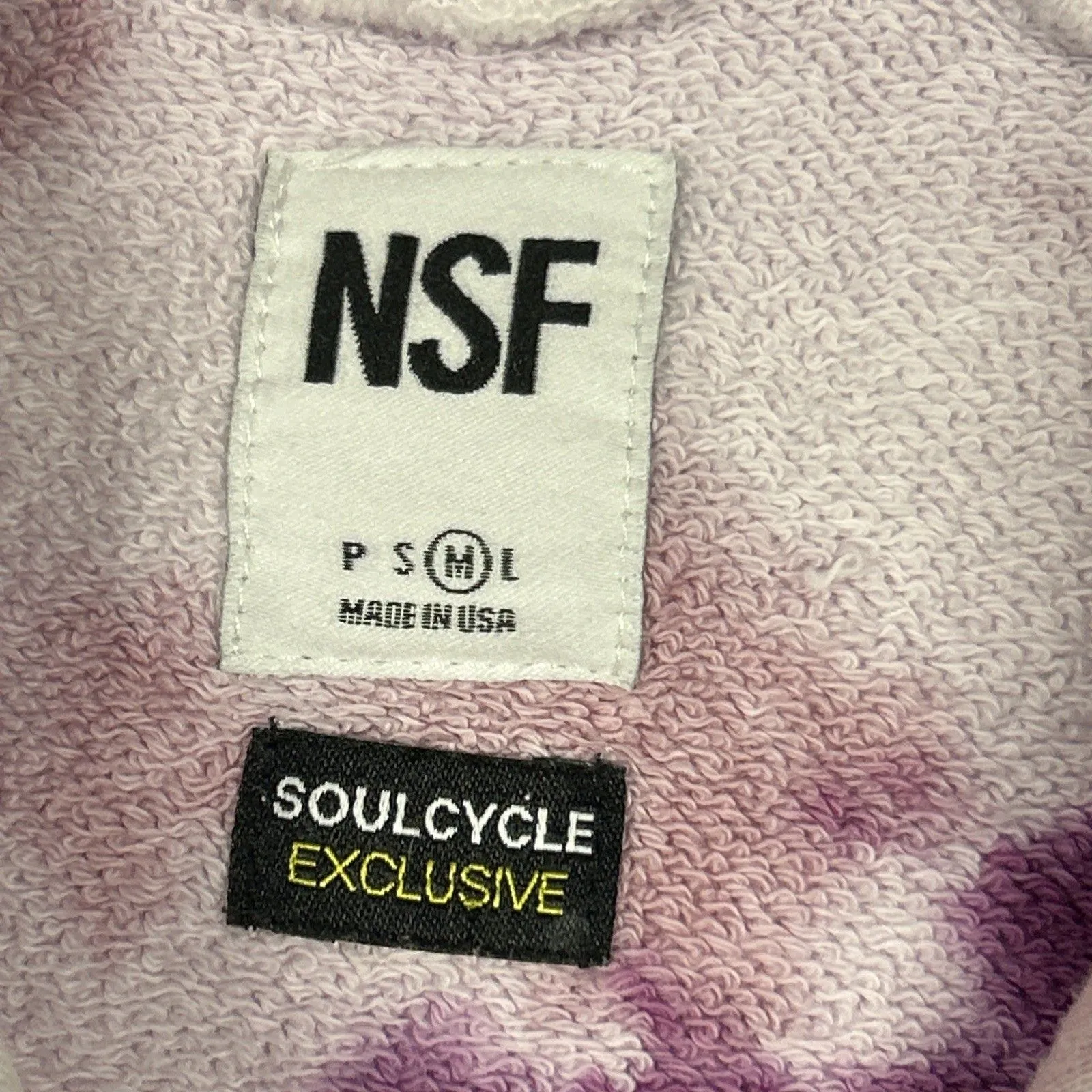 NSF Soul Cycle Hoodie Womens Medium Tie Dye Sweatshirt Pink Purple USA Cotton - Image 3