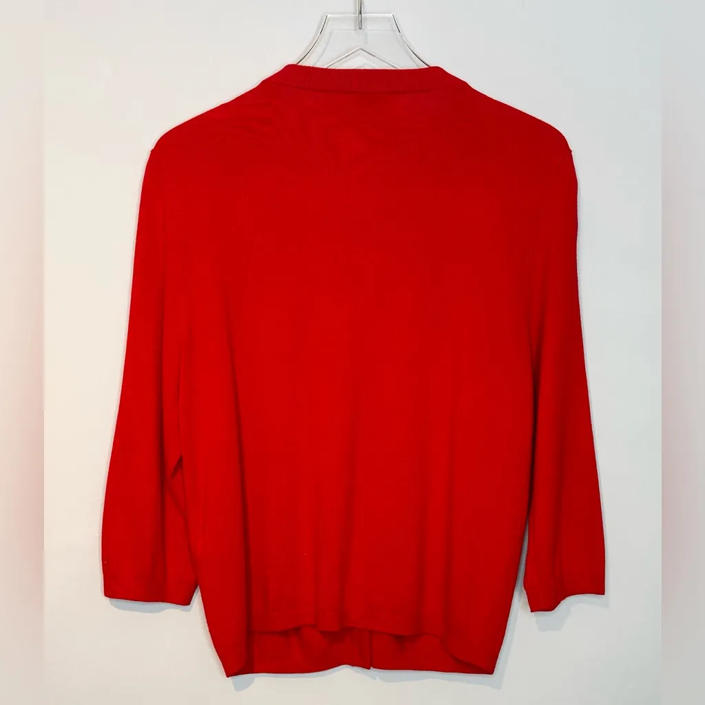 Kate Spade Caroline Vibrant Red Rhinestone Trim Wool Blend Cardigan Sweater Top - Image 3