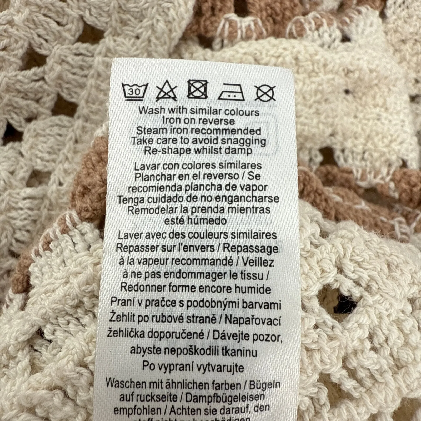 Apricot Crochet Granny Square Button Up Crop Shirt Top Cream Brown Coral Small - Image 10