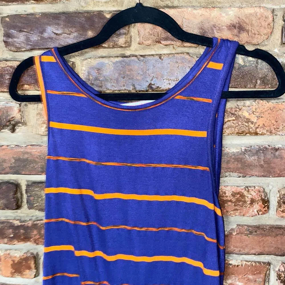 Audrey 3+1 Blue Orange Striped Tie Waist Sleeveless Tank Top Women's Size Small - Image 2