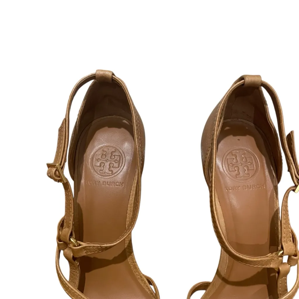 Tory Burch Elizabella Crisscross Sandals Heels Leather Royal Tan Women’s Size 10 - Image 8