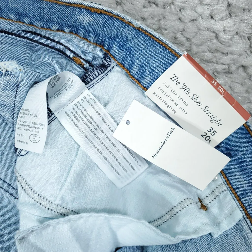 Abercrombie 20 Short 90s Slim Straight Ultra High Rise Jeans Blue Y2K Size 35 - Image 8