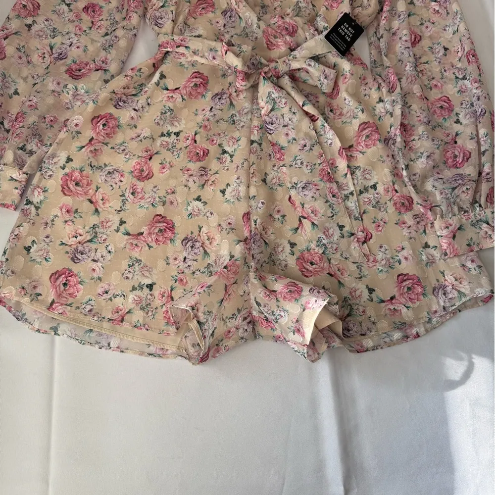 Express Floral Wrap Jumpsuit - Pink and Cream - Image 6