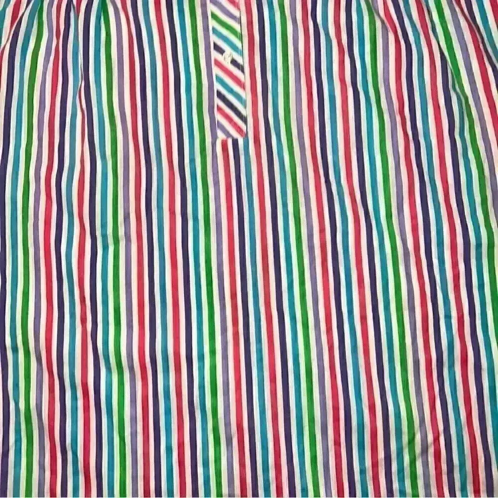 Vintage Avon Fashions Pullover Short Sleeve Button Down Pastel Rainbow Stripe L Pink Size L - Image 2