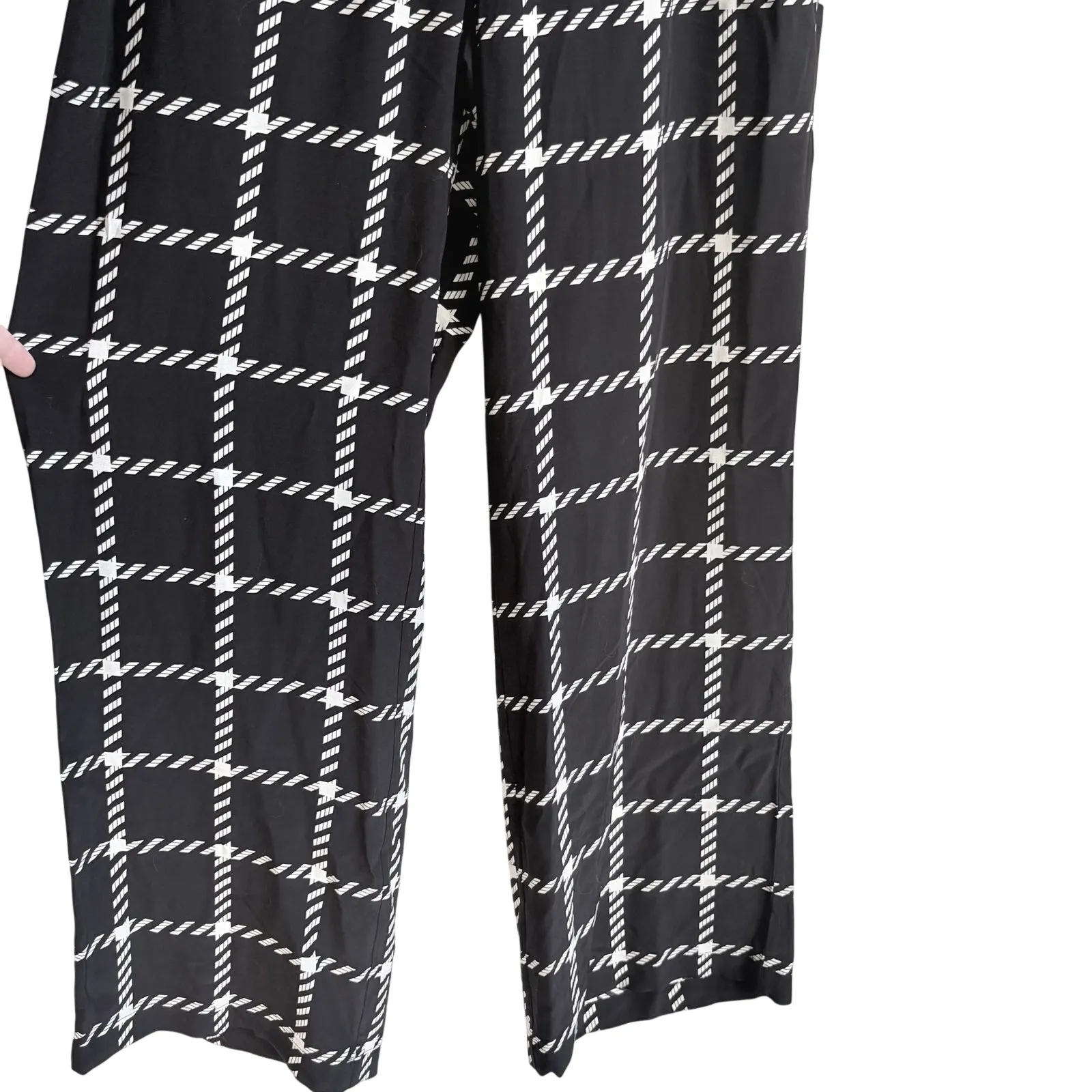 Anine Bing Owen Wide-Leg Pants Medium Black White Print Capsule Designer Pull On - Image 4