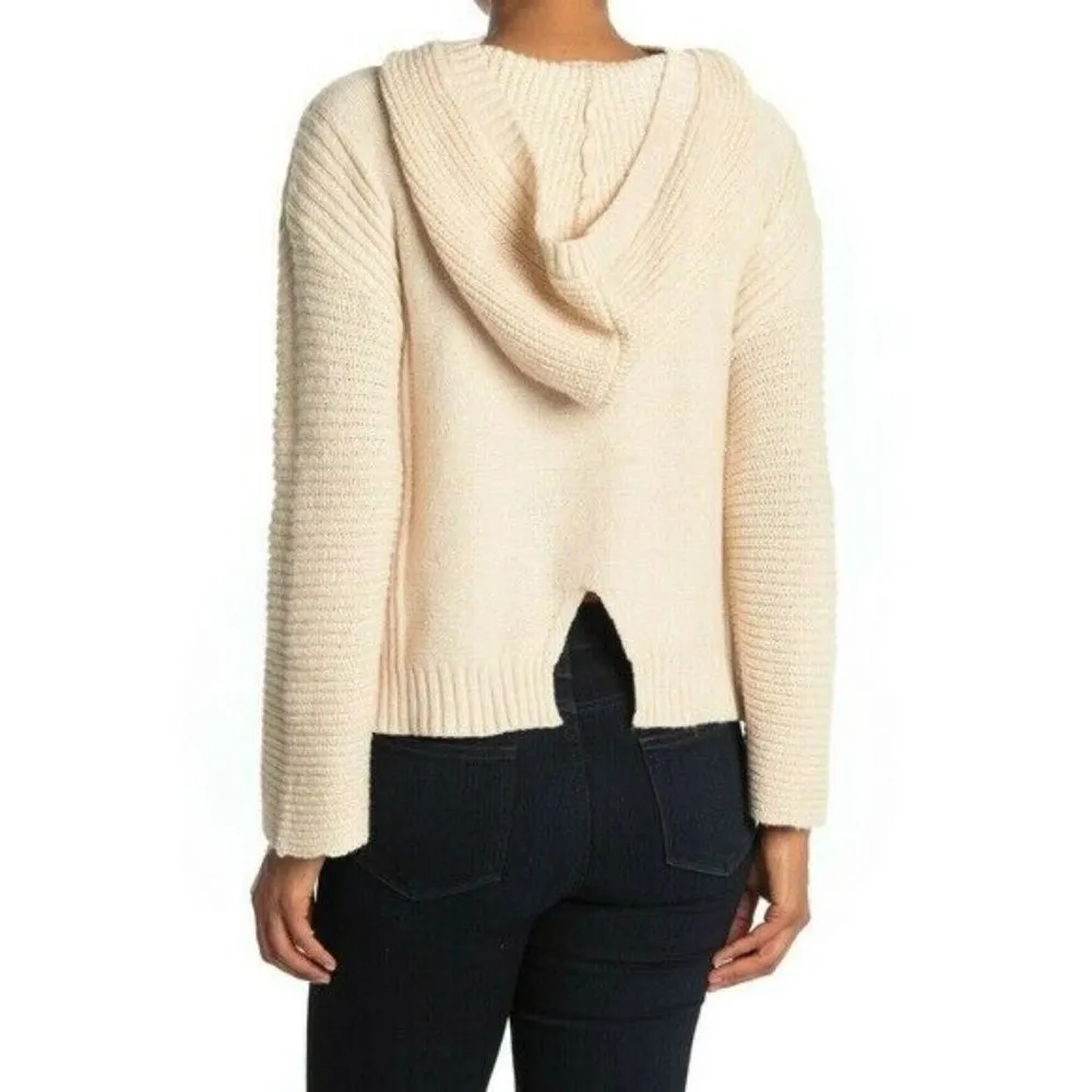 Abound Womens Beige Hooded Back Slit Cozy Rib Knit Pullover Sweater - Image 2