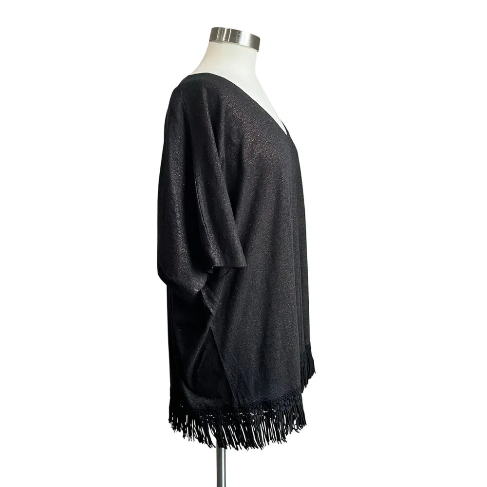 White House Black Market Black & Gold Fringe Boho V Neck Blouse NWT Sz L/XL - Image 2