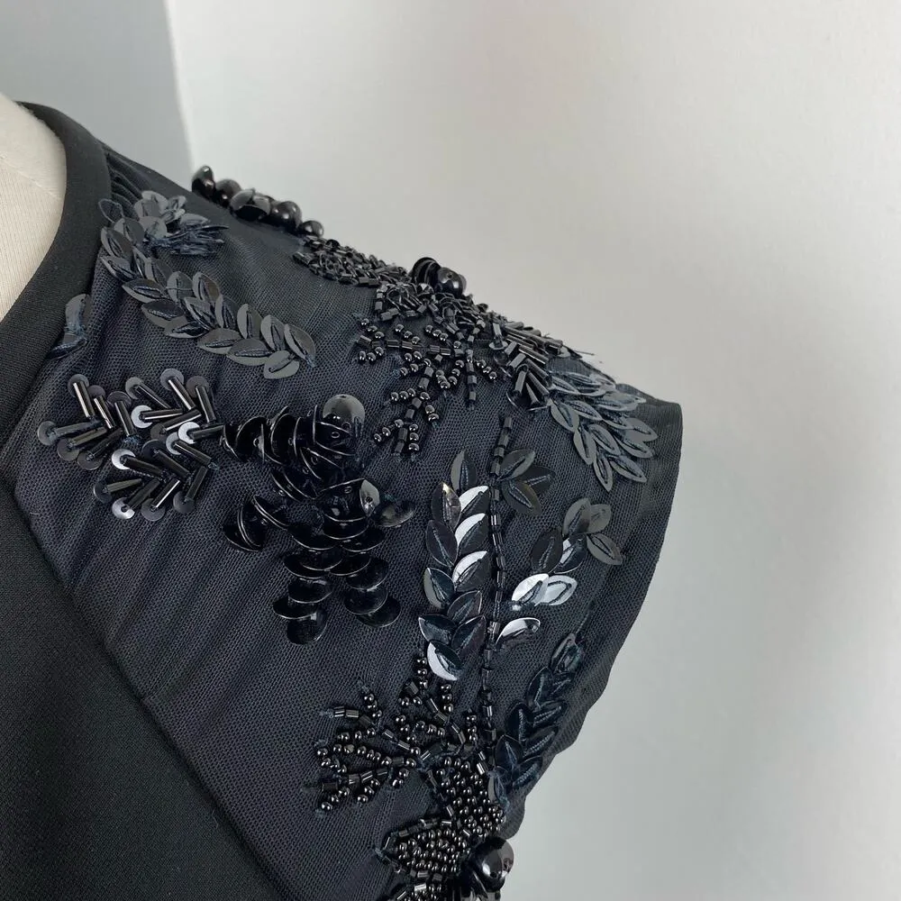 NEW Parker Black Cocktail Beaded & Sequin Fit & Flare Dress Size 6 Classic - Image 3