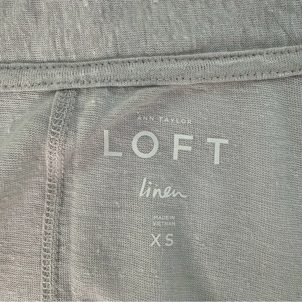 LOFT Cardigan Grey Linen sz XS Open Front Flowy Summer Lightweight Short Sleeve - Image 3