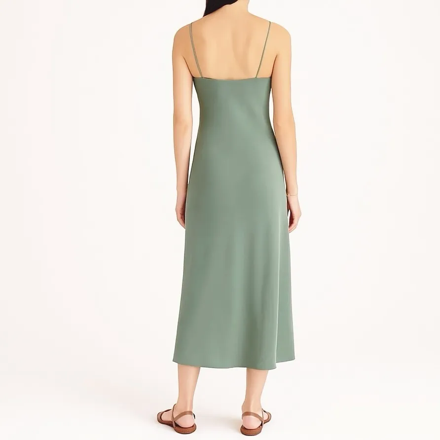 J. Crew Gwyneth Cupro Blend Slip Dress Sz 12 Slate Green Midi Sheath Minimalist - Image 4