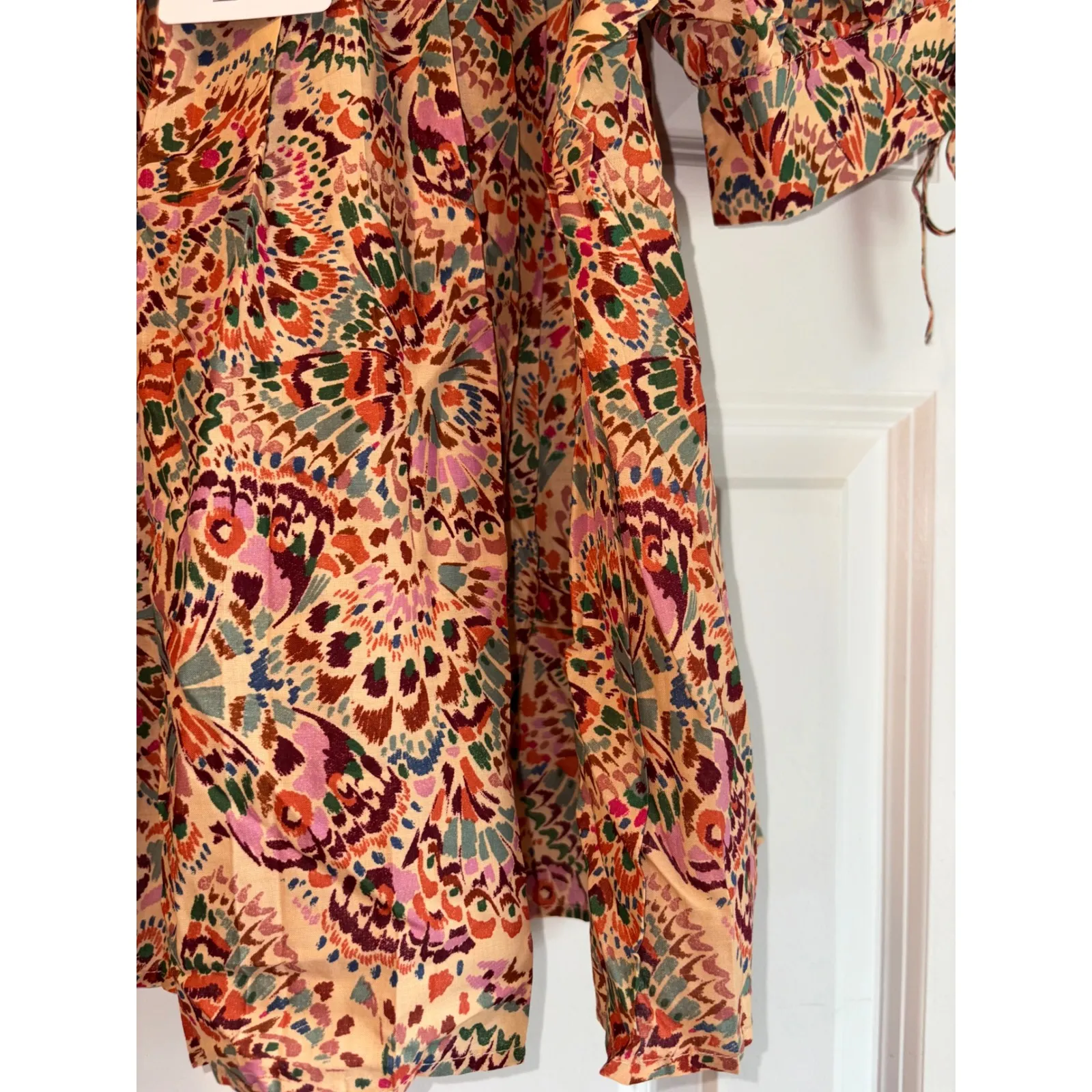 DR2 Floral Print Top Square Neck Puff‎ Sleeve Blouse Bohemian Style Size S Tan - Image 5