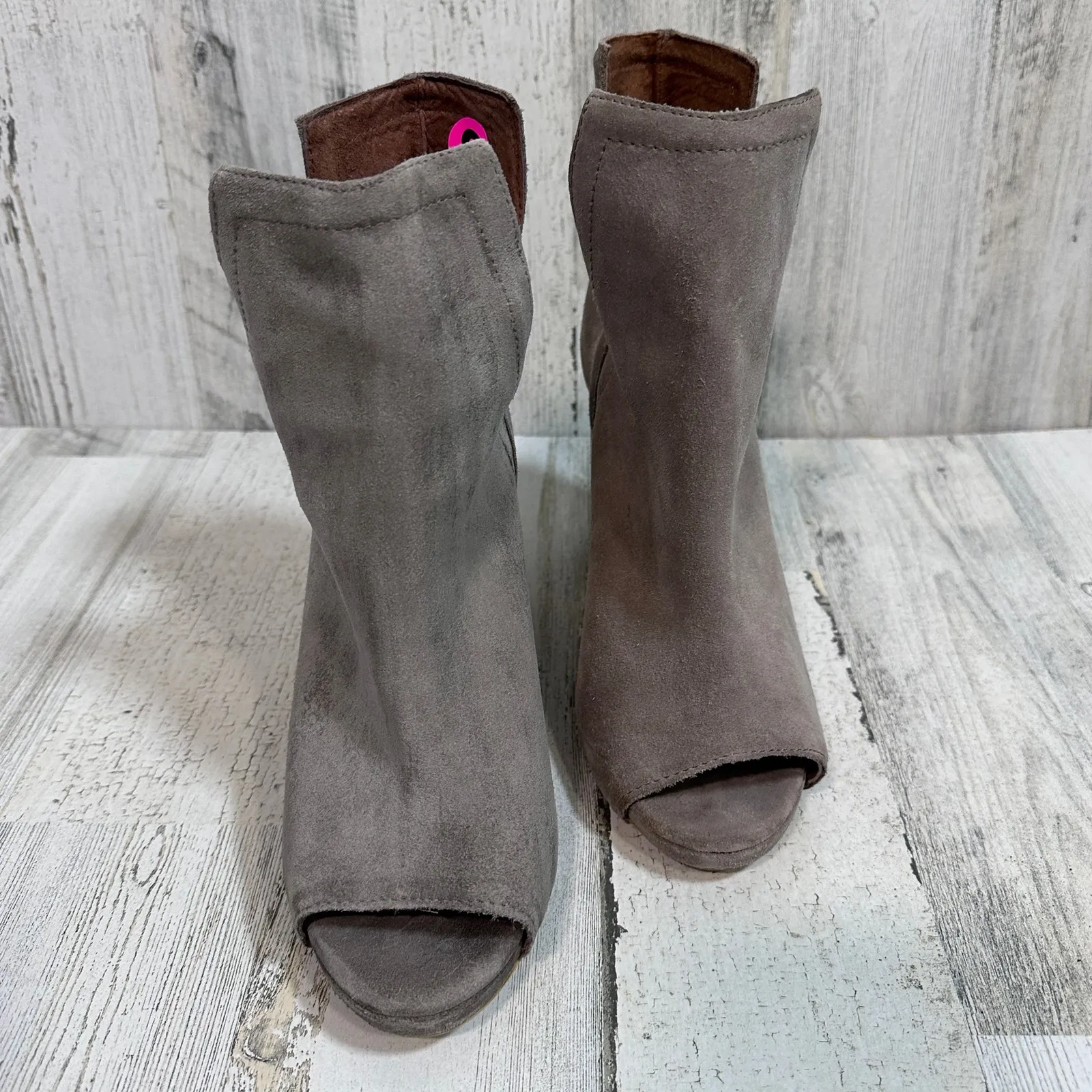 Jeffrey Campbell Grey Suede Booties Sz 9 MSRP $165 Open Toe Block Heel Chic - Image 2
