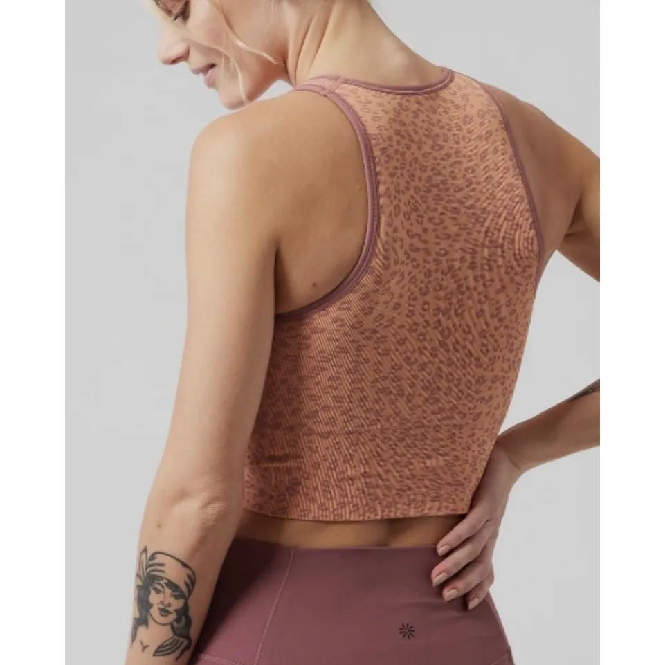 Athleta Aurora Seamless V Neck Crop Top Pink Animal Print Medium Gym Workout - Image 3